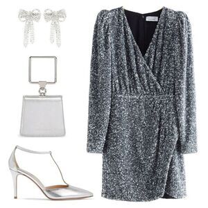 & Other Stories Silver Sequin Wrap Dress NWT!